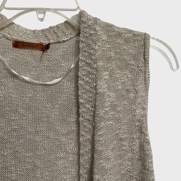 Belldini Duster Sleeveless Cardigan Size L Beige Asymmetrical Hem Boho Hippie - Picture 5 of 12